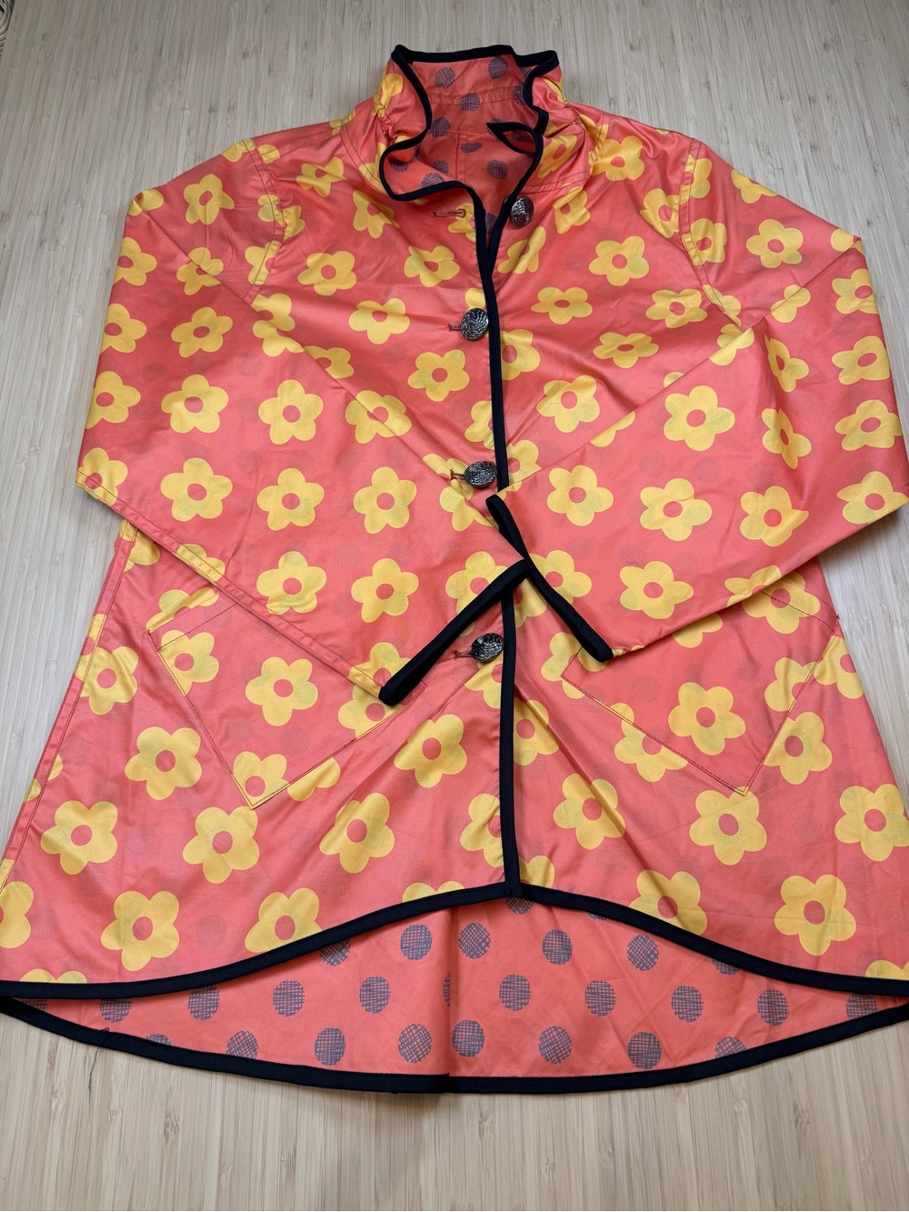 Amazing Y-Reversibles Swing Floral/Polkadot Pattern Reversible Rain Jacket.